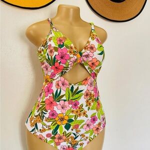 Time and Tru Floral Cutout Kids Swim One Piece